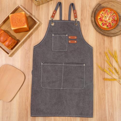 Canvas Apron Adjustable Neck Strap Waterproof Cotton with Pockets