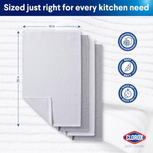 Clorox Kitchen 4 Towel Set - 100% Cotton Quick Dry Soft Absorbent