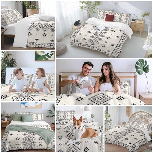 Grey Boho Bedding Full Duvet Cover Set, 3 Piece Microfiber Soft
