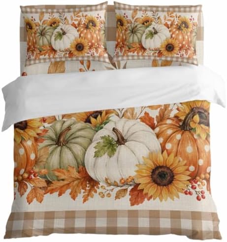 Thanksgiving Pumpkins Duvet Cover Queen Size Bedding Set 4 Pieces, 1
