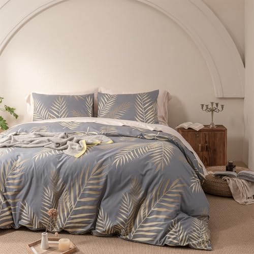 Luxury Tropical Plant Duvet Cover King, 3 Pieces Leaves Patterned