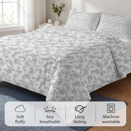 DecorLovee Gray Florals Duvet Cover Set 3 Pieces with Zipper Closure