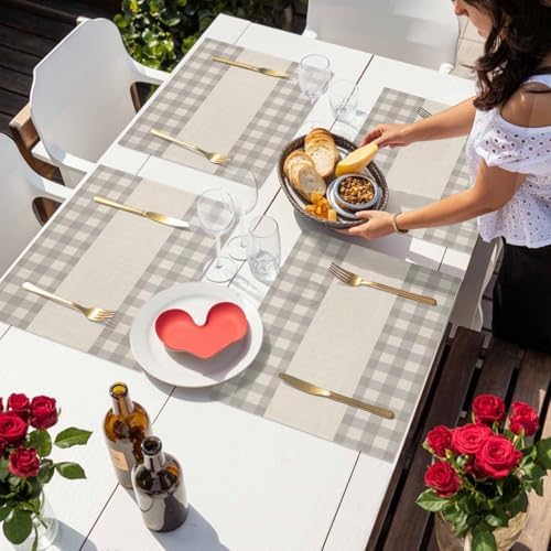 Placemats Set of 8, Gray Buffalo Check on Retro Linen Table Mats