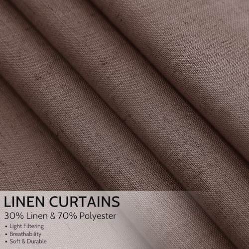 Nanspring Cappuccino Curtains 96 Inches Long, Back Tab Linen Blend
