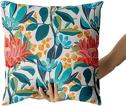 Teal Coral Floral Pillow Covers 20X20 Inch Turquoise Green Leaves