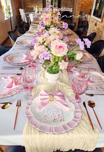 3 Pack Ivory Table Runner 17x108 Inch Cheesecloth Table Runner Boho