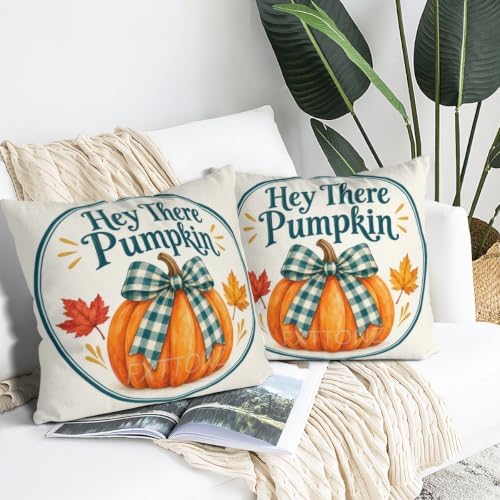 Plaid Leaves House Pillow Covers 22x22 Inch Set of 2 Linen for Fall