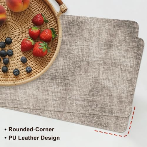 Brown Texture Pattern Leather Placemats Set of 6,12x18 Inch,Minimalist