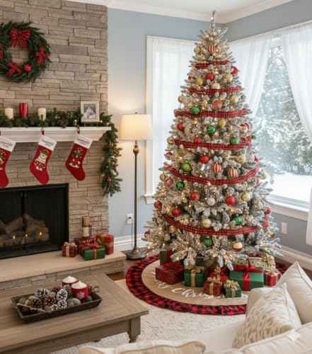 AISENO 48 Inch Red and Black Buffalo Plaid Tree Skirt