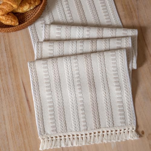Caflife Light Khaki and Beige Woven Rustic Boho Table Runner 60 Inchs