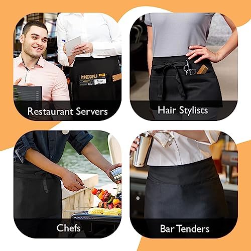 Avalon Kitchen Server Aprons with 3 Pockets – 100% Polyester Waist