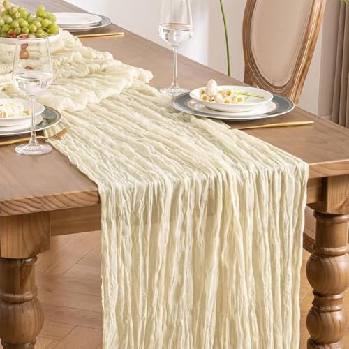 10 Pack Beige Cheesecloth Table Runner 22x120 Inch Boho Gauze Table