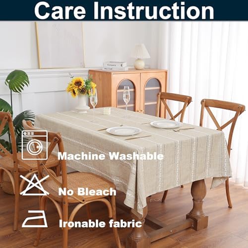 Gernaice Boho Oval Tablecloth Cotton Linen Table Cover 60” x 102”