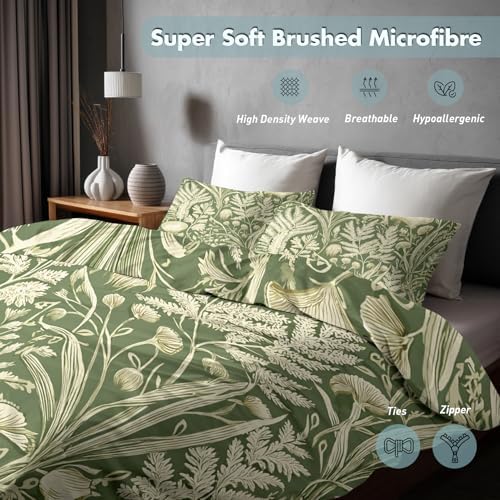 Fern Botanical Duvet Cover King Size, Soft Microfiber