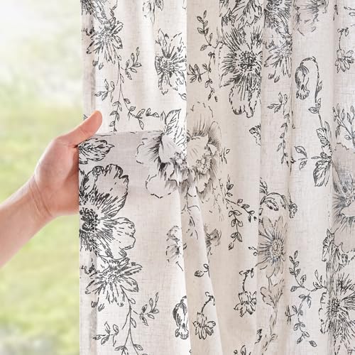 jinchan Floral Linen Curtains 72 Long for Living Room 2 Panels