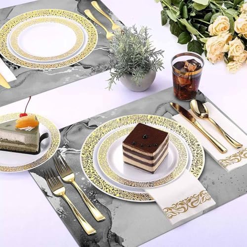 Abstract Placemats Set of 8 Fluid Art Gray Ripples Place Mat for