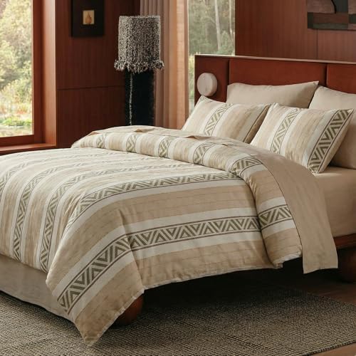 100% Cotton Tufted Duvet Cover Set Queen Size, Neutral Geometric