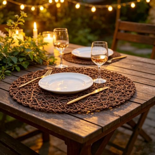IcosaMro Brown Round Placemats Set of 6 for Dining Table, 13 Inches