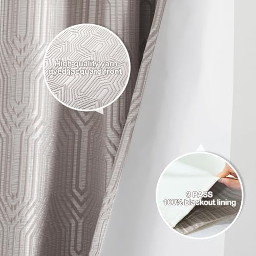 Mocha and Silvery 100% Blackout Curtains 120 Inch Length 2 Panels