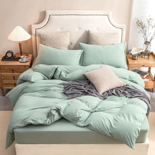 PURE ERA Jersey Knit Duvet Cover Set Solid Sage Green Queen