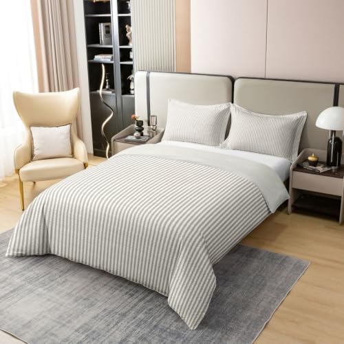 Feelyou Beige Brown Striped Duvet Cover 100% Cotton King Size