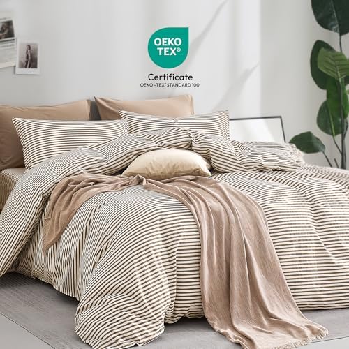 JELLYMONI 100% Cotton Classic Striped TwinXL Duvet Cover Set