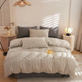 Grey Striped Duvet Cover Set 3 Pieces - King Size Soft Washed Cotton