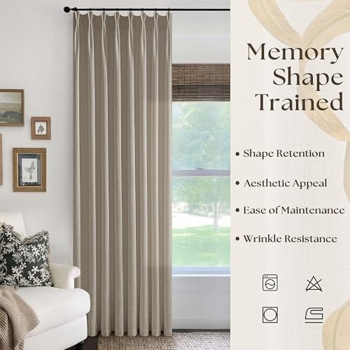 Taupe Pinch Pleated Linen Curtains 96 Inches Long for Living Room