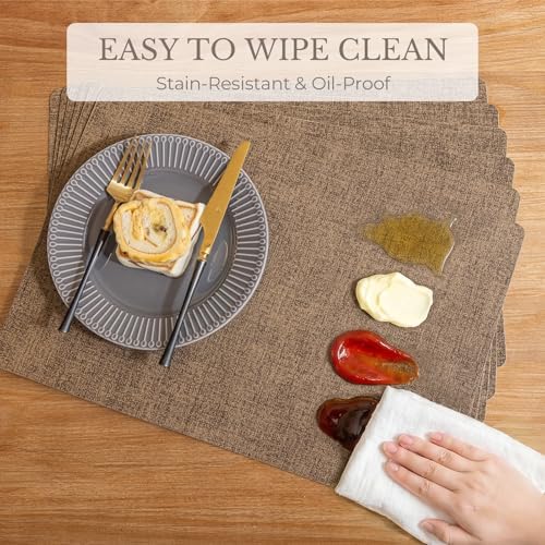 Romanstile Faux Leather Vinyl Placemats Set of 6, Brown