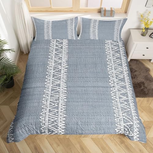 3 Pieces Grey Duvet Cover Queen,Bohemian Triangle Bedding Set
