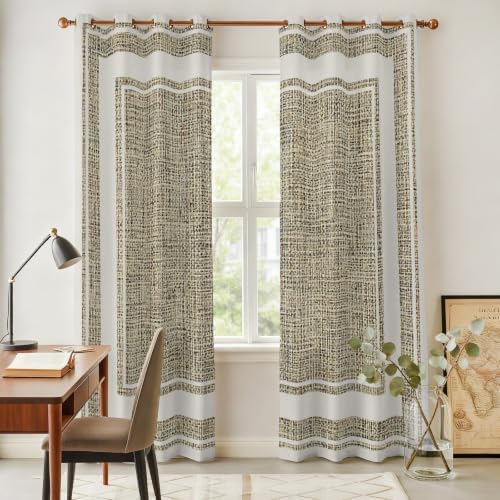 Beige Rustic Window Curtains 96 Inch Length 2 Panels Set, Farmhouse