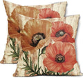Vintage Red and Orange Floral Throw Pillow Covers 18x18 Inch Set of 2