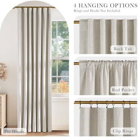 PONY DANCE Cream Linen Blackout Curtains 84 Inch Long for Bedroom