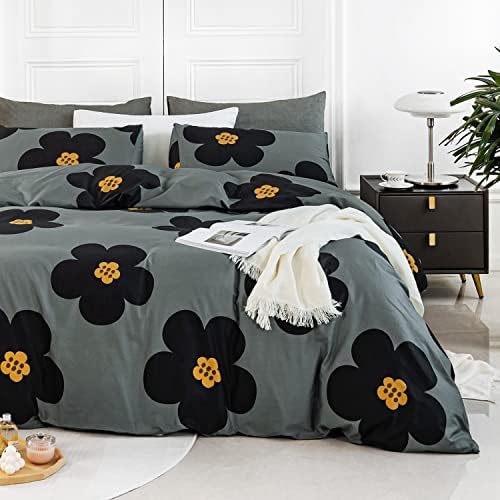 YuHeGuoJi Cartoon Flower Duvet Cover Queen 100% Cotton 3 Pcs Set 1