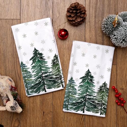 ARKENY Christmas Kitchen Towels Set of 2,Green Tree Xmas Decor