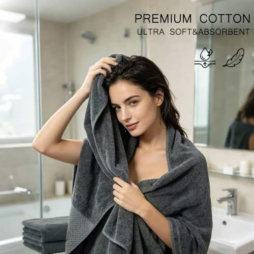 100% Cotton Bath Towels Set of 4, 28 x 56 Inch Large Bath Towels, 400