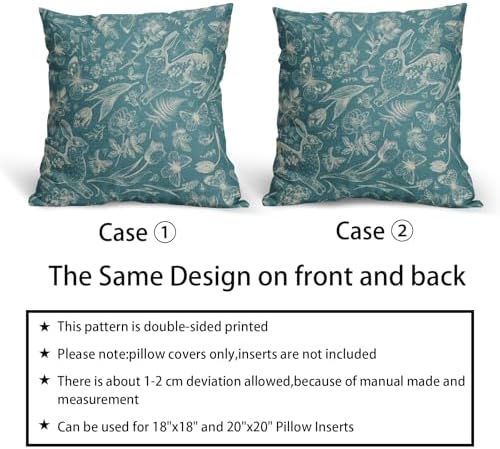 Teal Spring Easter Pillow Covers 22x22 Inch Set of 2 Rabbit Bunny