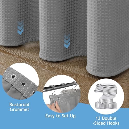 3-in-1 Shower Curtain Set, 72" x 72" Waffle Texture Shower Curtain