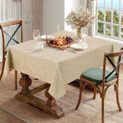 JIUZHEN Rectangle Table Cloth Faux Linen Farmhouse Tablecloth Wrinkle