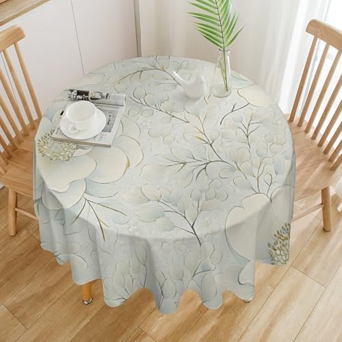 Round Tablecloth Minimalist Flower Petal, Washable Beige Leaf Garden