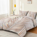 Duvet Cover Set Plants 3D Minimalist Palm Leaves - Light Gray Soft