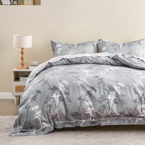Simple&Opulence 100% Cotton Duvet Cover Set King Size, 3Pcs Grey