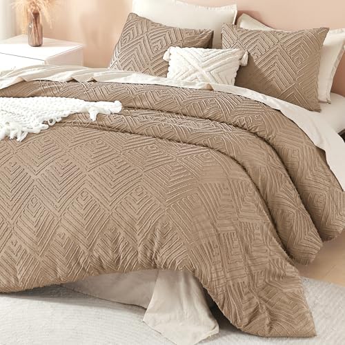 Litanika California King Comforter Set, 3 Pcs Taupe Tufted Boho