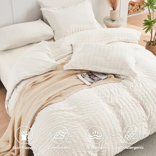 HYMOKEGE Duvet Cover Twin Size, Seersucker Bedding Set, 2 Pieces