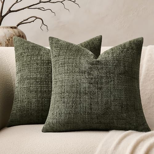 ZeeMart Fine-Textured Throw Pillow Covers Set of 2, 22x22 Inch Olive