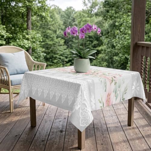 Rustic Pink Flower Waterproof Tablecloth Square Washable Table Cloths