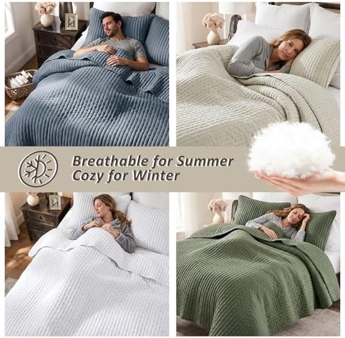 WDCOZY Dark Beige Cross Stitch King Size Quilt Set, Striped