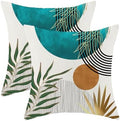 Boho Pillow Covers 20x20 Inch 2 Pcs,Aqua Teal Green Gold Tropical Leaf