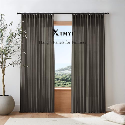 XTMYI Chocolate Brown Curtains 96 Inches Long 2 Panel Set,Sheer Linen