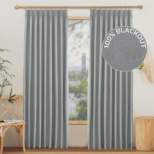 100% Blackout Pinch Pleated Curtains, 84x84 Inches Long, 2 Panels